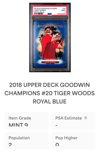 Tiger Woods Royal Blue 2018 Upper Deck Goodwin Champions #20 Golf Pop2 - Picture 4 of 4