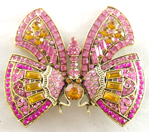 BIG 2.75" NWOT DESIGNER STYLE PINK CRYSTAL RHINESTONE BUTTERFLY BROOCH PIN - Picture 5 of 17