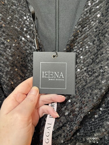 Nuevo con etiquetas Vestido Midi Ieena for Mac Duggal Lentejuelas Anudadas Manga Larga 26549 Talla 6 - Imagen 3 de 7