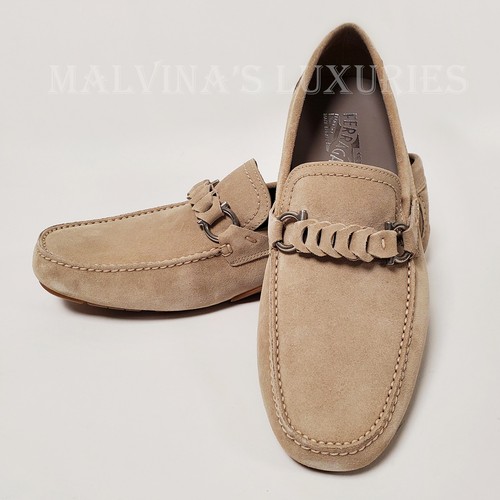 SALVATORE FERRAGAMO SHOES STUART DRIVING LOAFERS SUEDE LEATHER GANCINI $795 sz 8 - Picture 3 of 15