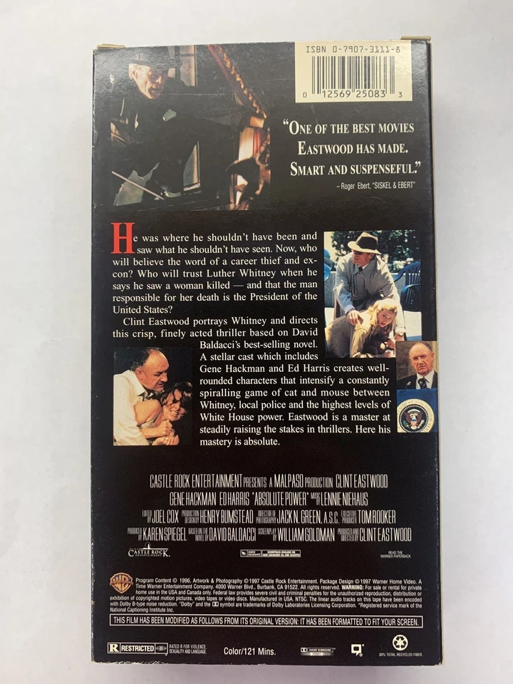 Absolute Power (VHS) 1997 Clint Eastwood, Gene Hackman, Laura Linney  - Image 2 of 3
