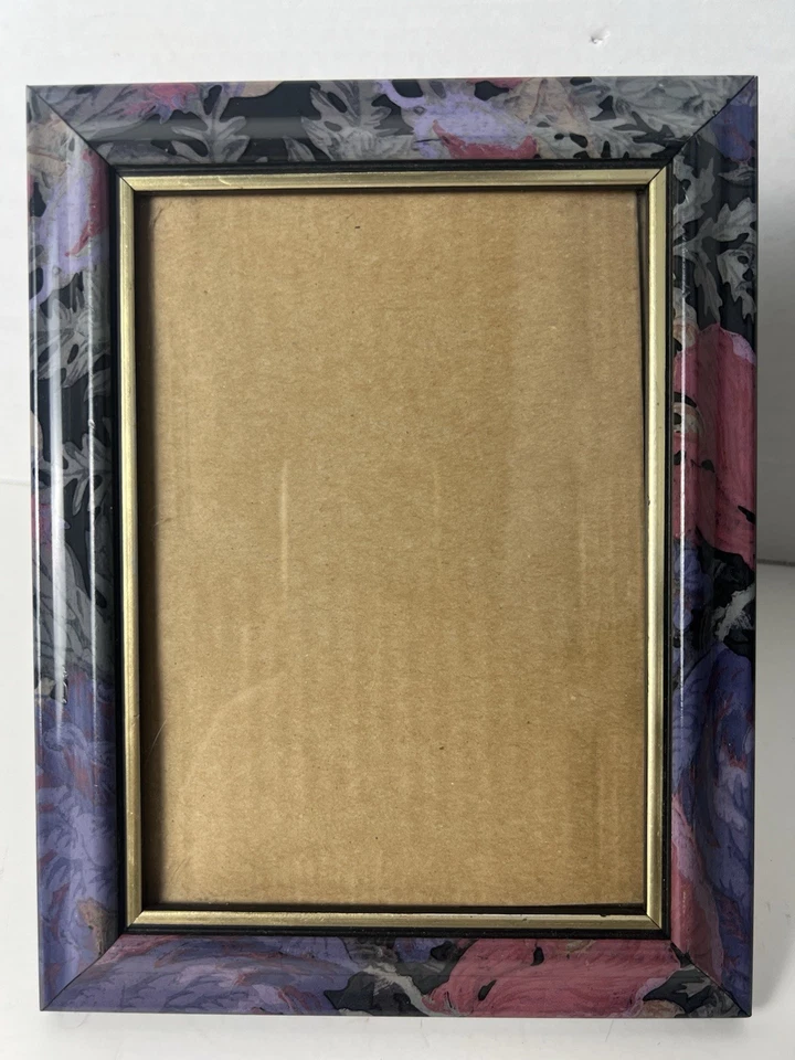 5x7 Vintage Blue Purple Floral Gold Border Plastic Antique Picture Photo Frame - Image 2 of 4