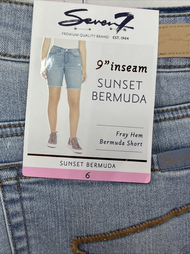 Seven 7 Sunset Bermuda Size 6 Fray Hem Ventura Blue Denim Shorts 9" Inseam New - Picture 6 of 8