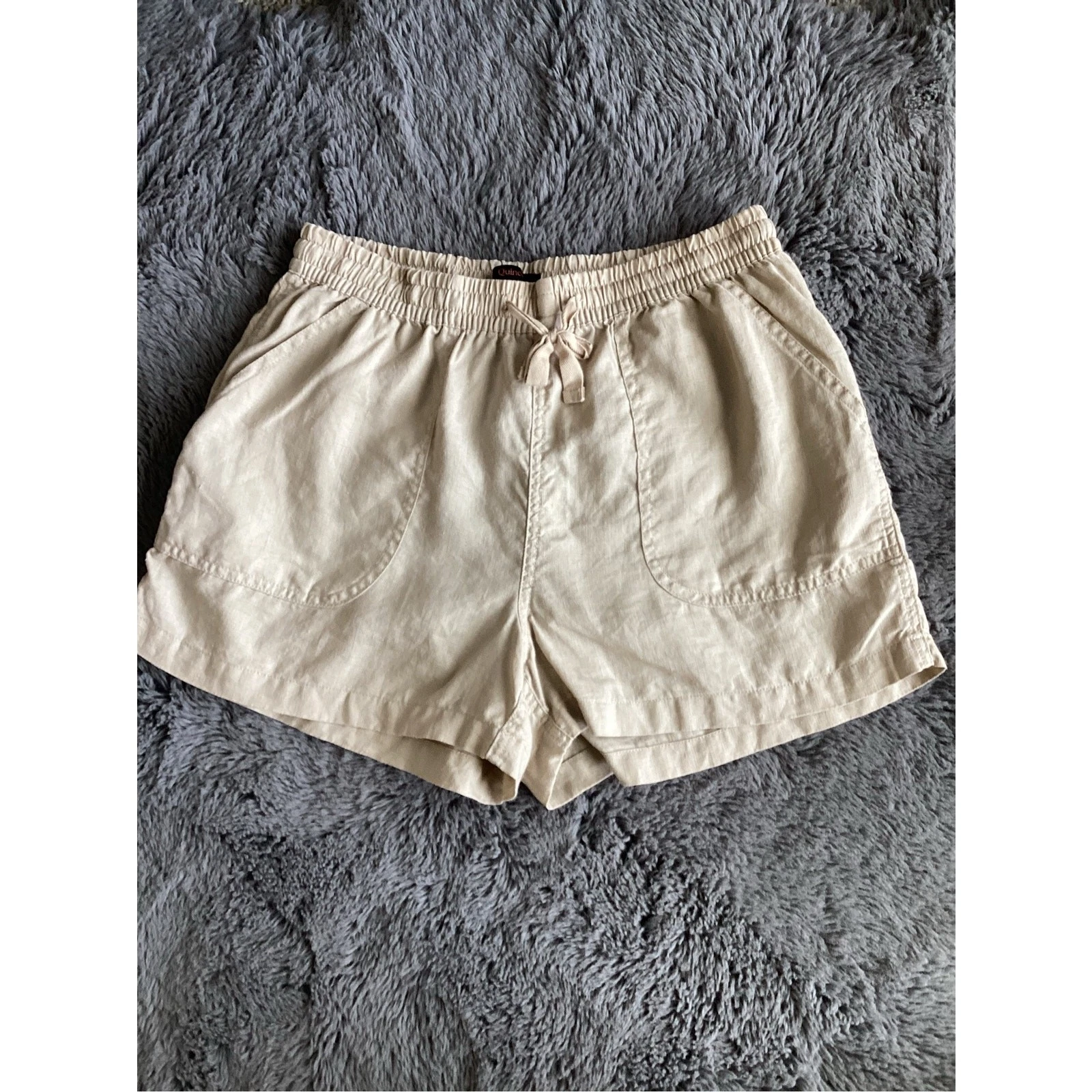 Quince women's beige/tan linen pull on shorts with drawstring size medium