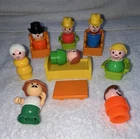 Fisher-Price Little People Vintage Figure & Furniture Lot Chairs Bench Table Bed