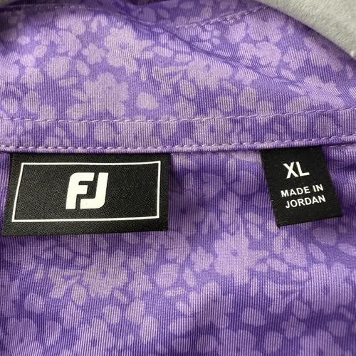 FJ FootJoy Men's Painted Floral Lisle Self Collar Golf Polo Shirt Violet XL - Picture 4 of 10