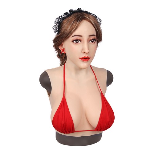 D Cup Silicone Headgear with Breasts Silicone Breast Forms With Mask Transgender - Picture 16 of 17