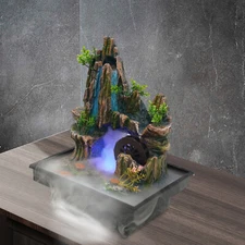 Indoor LED Waterfall Desktop Fountain Atomizer for Home Office Meditation Decor