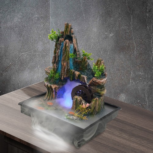 Indoor LED Waterfall Desktop Fountain Atomizer for Home Office Meditation Decor
