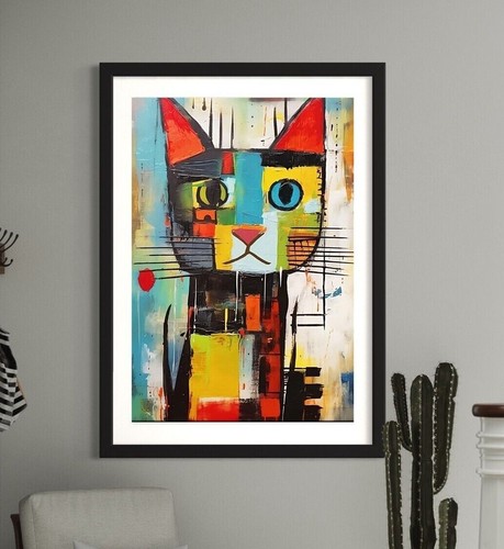 Katze Picasso Stil lustiges Leinwandbild - gerahmter Druck - Poster Papier - Wandbild - Bild 11 von 17