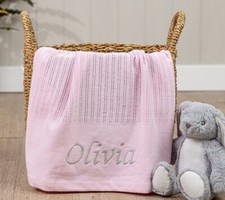 Personalised Cotton Baby Blanket - Choose Blanket Color, Font  Thread Colour