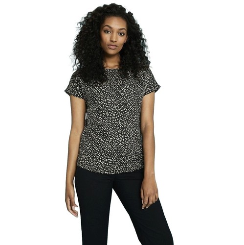 Ladies Womans Blouse Shirt Black Slash Neck Short Sleeve Smart Beauty Spa Salon - Picture 15 of 20