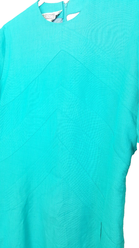 Starlington Dress Size Medium Linen Aqua Blue Pencil Career Vintage 1980s - Picture 4 of 7