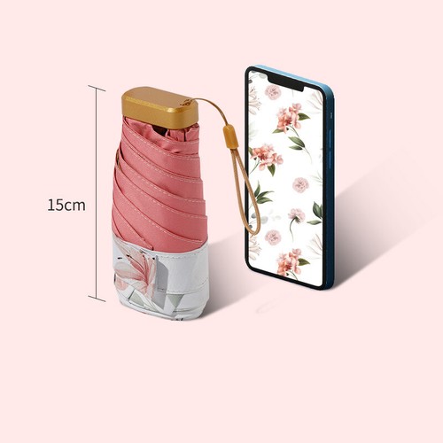 6 Folding Mini Manual Compact Pocket Rain Sun Dual Use Umbrella Floral Anti UV - Picture 11 of 24
