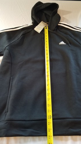 NWT MEN'S ADIDAS LARGE H09262 ESSENTIAL 3- STRIPE FLEECE BLACK/WHITE HOODIE - Picture 3 of 8