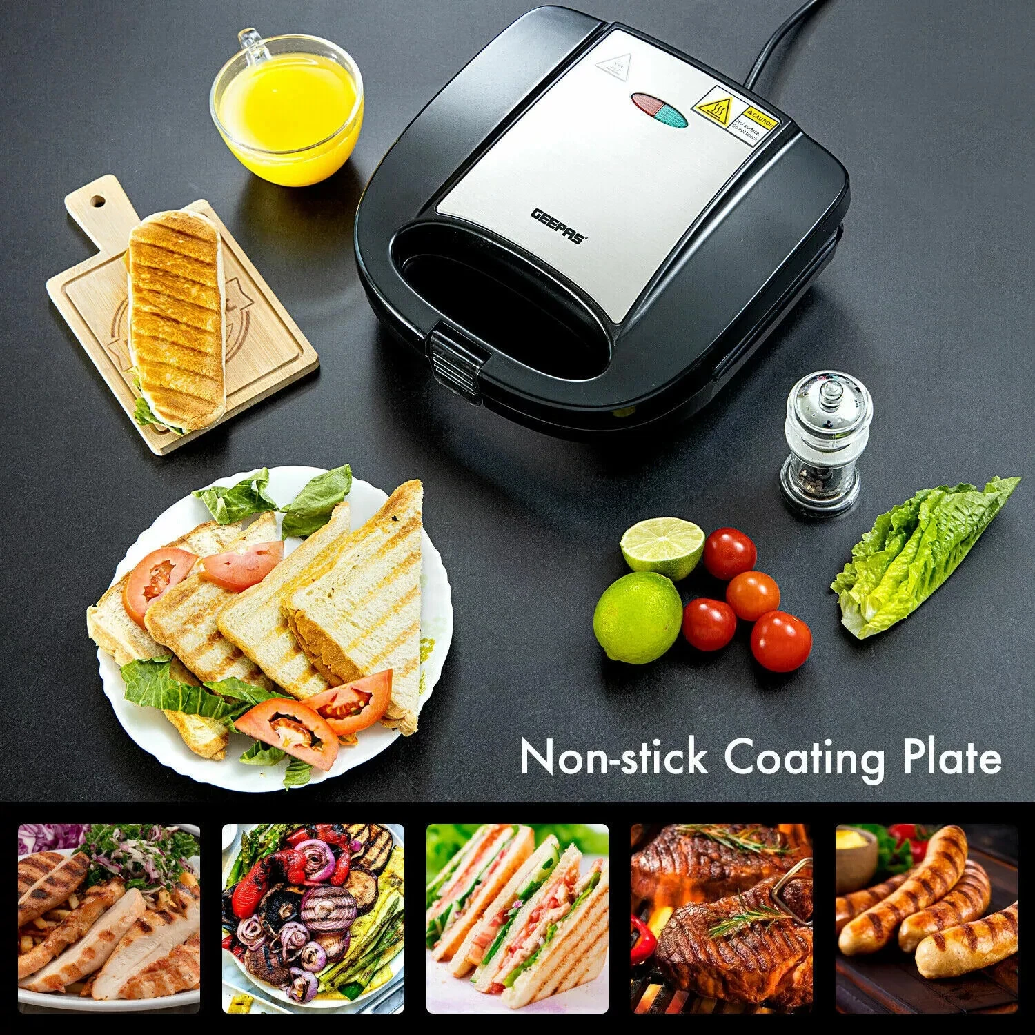 Panini Press Healthy Grill Non-Stick Powerful Toaster Toast Sandwich Maker 750W