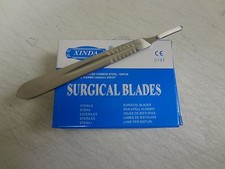 100 Surgical Scalpel Blades #12 Sterile Carbon Steel + 1 Scalpel Handle #4