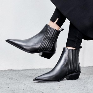 black leather pointed toe chelsea boot