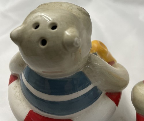Hippo Salt Pepper Set 4"   Hippopotamus Tray Swimming PACHYDERM Vintage - Picture 7 of 17