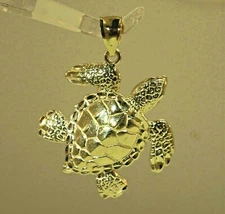 27MM SOLID 14K YELLOW GOLD SHINY TEXTURED DC HAWAIIAN HONU TURTLE PENDANT #1EH