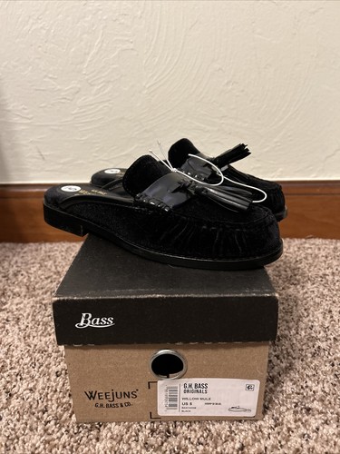$135 NIB Weejuns G.H. Bass Willow Mules Sz 5 Black Velvet - Picture 2 of 7