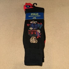 Polo Ralph Lauren Men's XL Holiday Theme 2  Dress Socks Bear/ Snowflakes 12-17