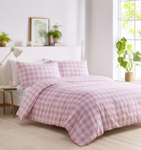 Gingham Duvet Sets Check Bedding Quilt Cover Pillow Cases (Pink, Single) - Picture 5 of 12