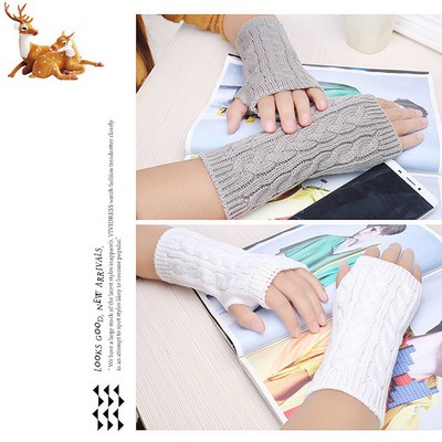 Women Ladies Wrist Arm Knitted Mitten Long Winter Hand Warmer Fingerless Gloves