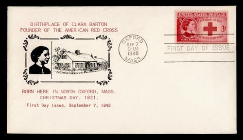 DR WHO 1948 FDC CLARA BARTON RED CROSS CACHET OXFORD MA m16562