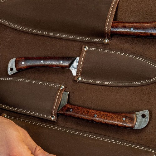 5 pcs Damascus Steel Kitchen Knives BBQ Cooking Chef Set Full Tang Wood Handle - Picture 13 of 13