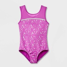 TA Girls' Gymnastics Celestial Pull-On Leotard Cat  Jack Magenta Purple M 7/8