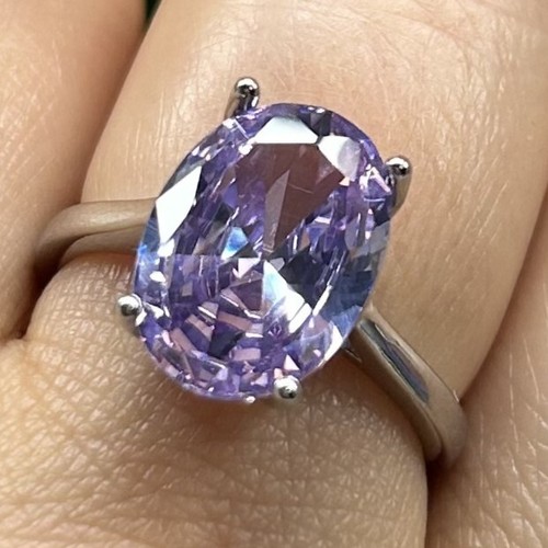 6Ct Oval Cut Lab Created Diamond Open Ring Engagement Finish Ring Purple - Picture 7 of 10