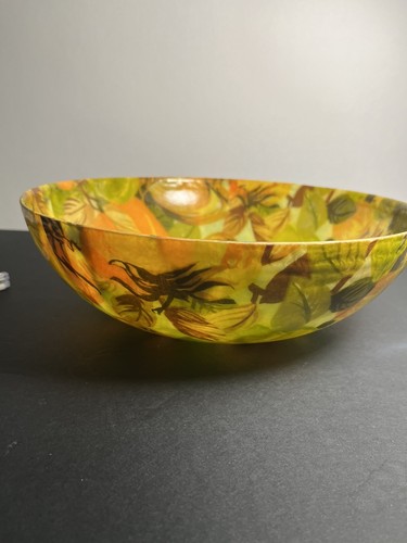 MCM Fiberglass Traymold Large 12” Serving Bowl  GREEN FRUIT Floral 70’s Boho - Bild 11 von 15