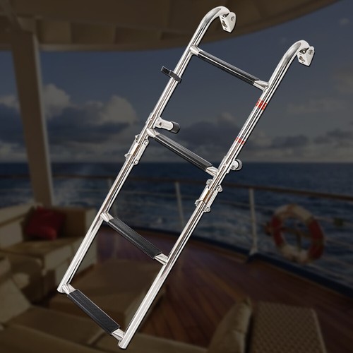 Stainless Steel Telescoping 4 Steps Boat Ladder Folding Swim Inboard Marine NEW - Picture 1 of 13