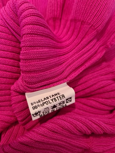 Ladies frilly crop Top pink fine knit ribbed stretch fabric Size 14 New - Picture 9 of 12