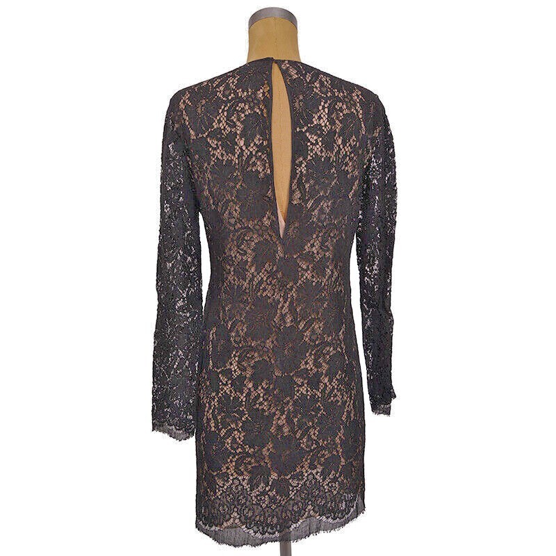 sz 40 NEW $2400 GUCCI Black Sheer FLORAL LACE Long Sleeves