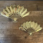 Vintage Decorative Wall *2* Fans Gold Metal  MCM