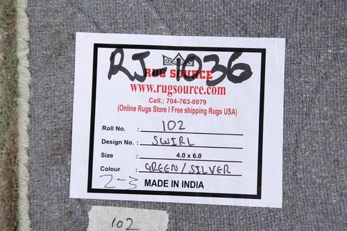 Handgetuftet Wolle/Seide Grün/Silber Wirbel Indisch Orientalisch Area Teppich - Picture 10 of 10