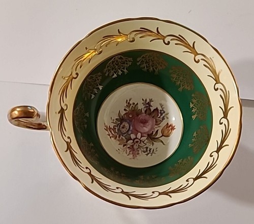British Foley Bone China Green with Pink Roses & Gold Tea Cup - Picture 1 of 6