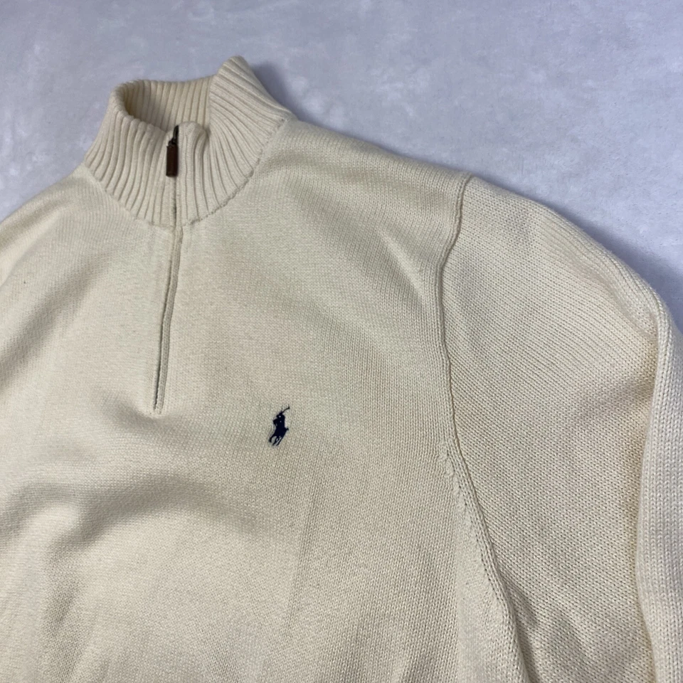 Polo Ralph Lauren Men's Size XLT Ivory 1/4 Zip Mock Neck Academia Old Money - Image 3 of 4