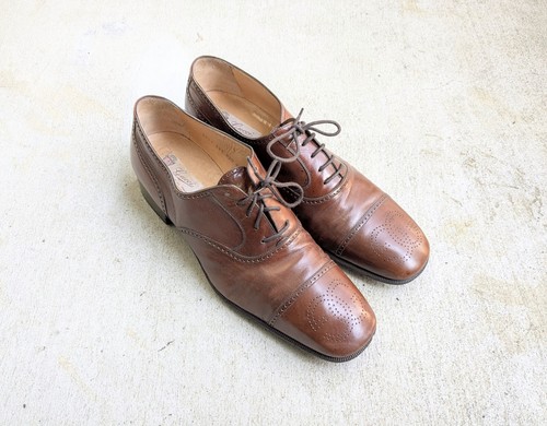 Vintage Gucci Brogues Men 10 Brown Leather Lace Up Dress Shoes Italy
