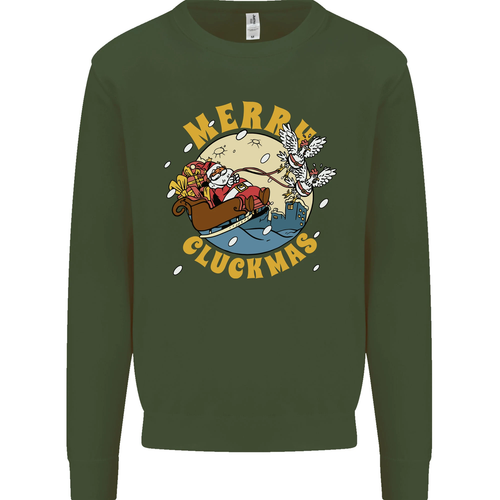 Funny Chickens Merry Cluckmas Kids Sweatshirt Jumper - Picture 52 of 97