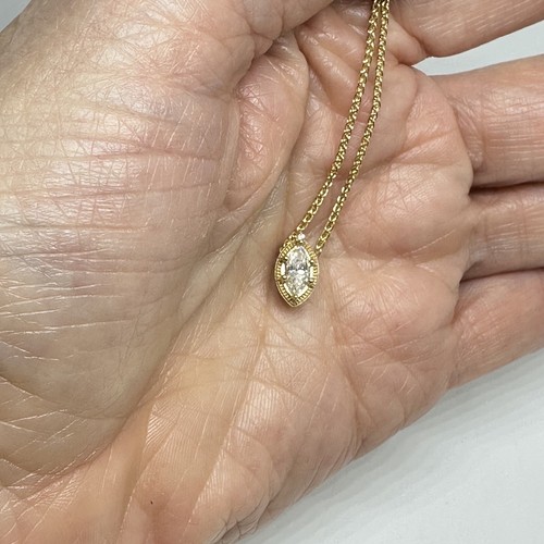 Natural Marquise Diamond Bezel Set Solitaire 0.30 Carat Pendant 16" Necklace 14k - Picture 17 of 20