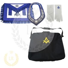 Blue Lodge master mason apron With Blue Fringe chain collar jewel gloves set