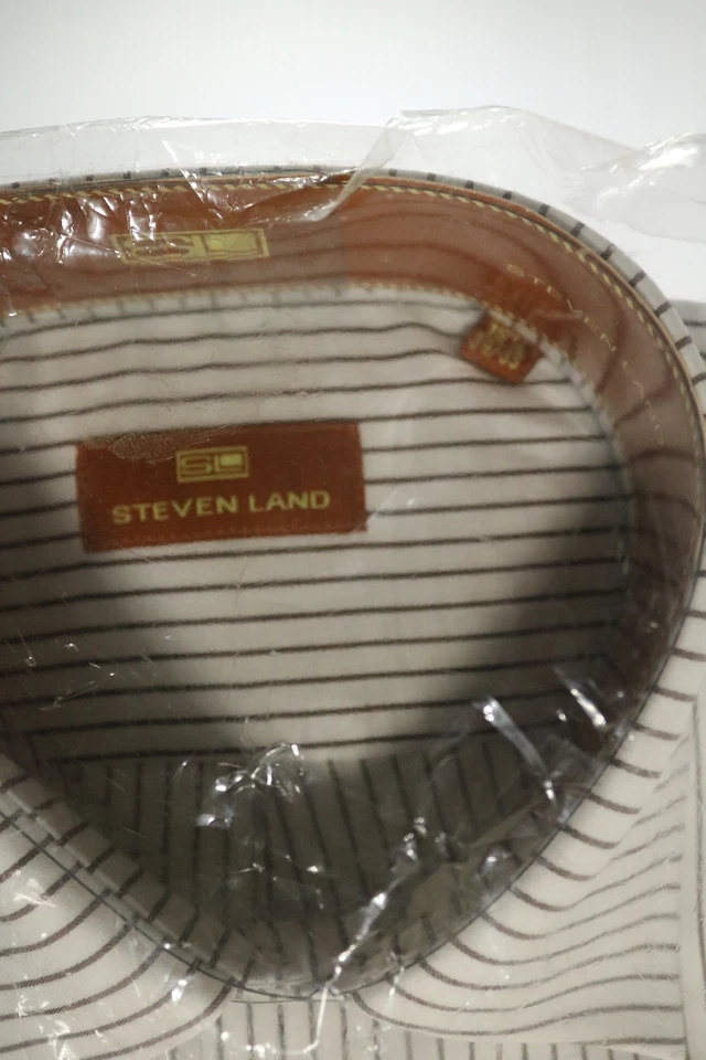 Camisa para hombre Steven Land blanca a rayas con botones talla 15,5 Foto 3 de 4