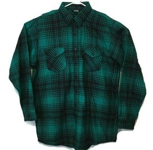 VTG-OshKosh-B-039-Gosh-Mens-L-S-GREEN-Plaid-Thick-Flannel-Shirt-USA-Size-XL-TALL