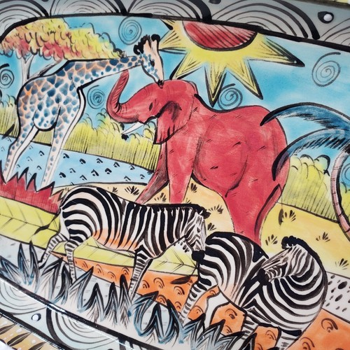 Simbabwe afrikanische Tierwelt & Landschaft Penelope Penzo signiert Keramik Serviertablett - Bild 21 von 24