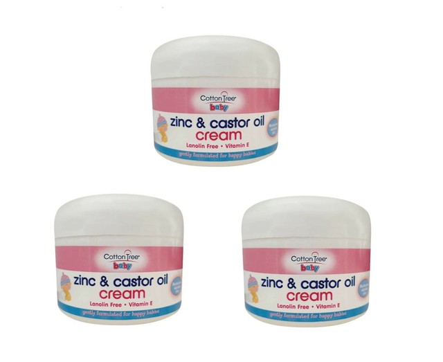 3 X 200ml Tubs Cotton Tree Zinc Castor Oil Cream Nappy Rash Moisture