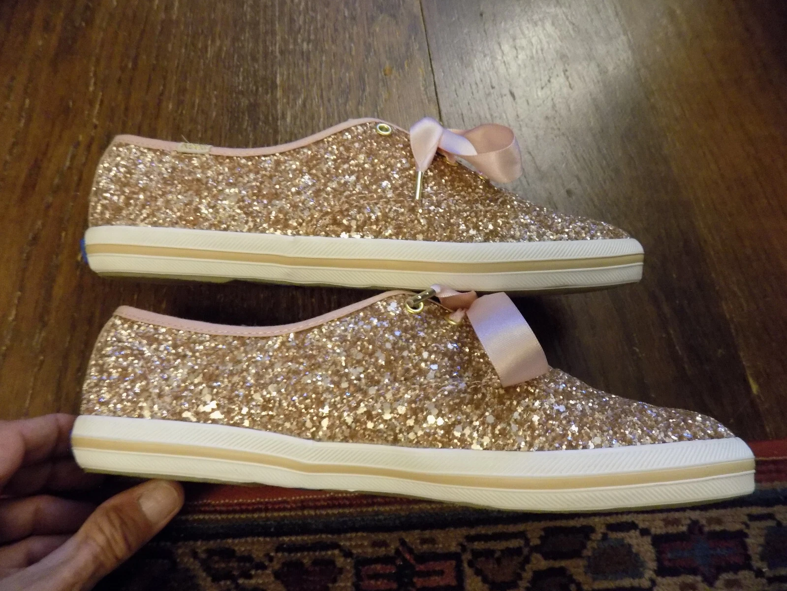 Sneakers Keds Champion Kate Spade X Glitter rosa oro rosa taglia 8 lacci raso nuove