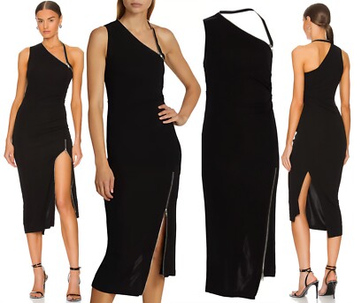 Helmut Lang Asymmetrical Zip One Shoulder Stretch Crepe Midi